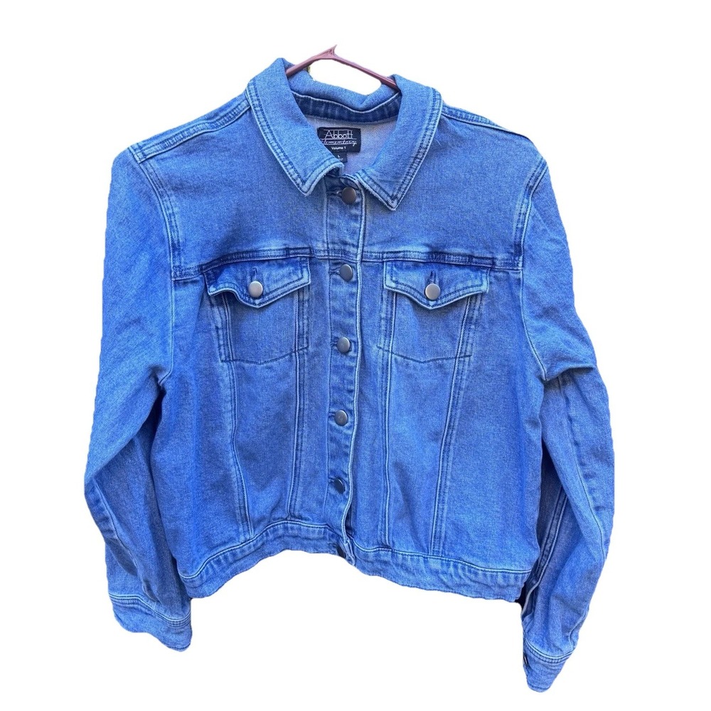 Denim Jean Jacket Women's Blue Button Up Front Pockets Cotton Large‎ L Classic - Picture 2 of 6